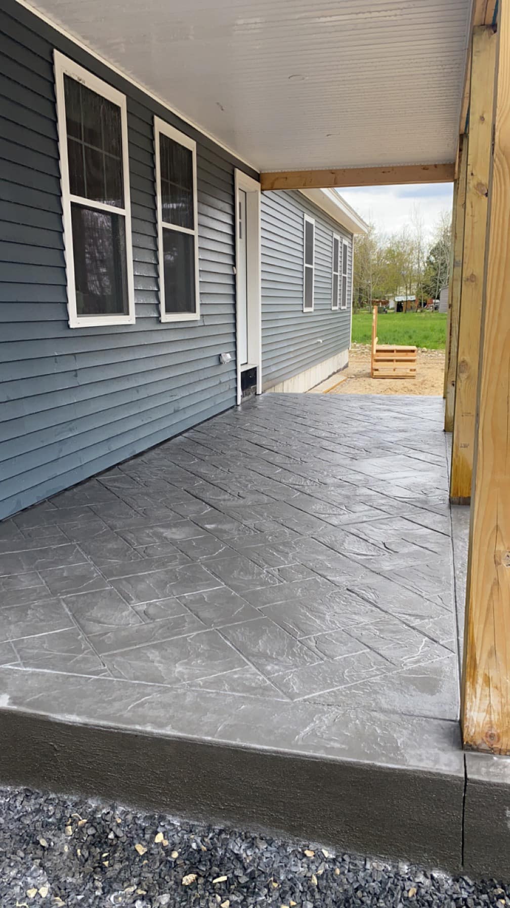 Stamped concrete walkway installed by Fortier Property Services in York County, Maine